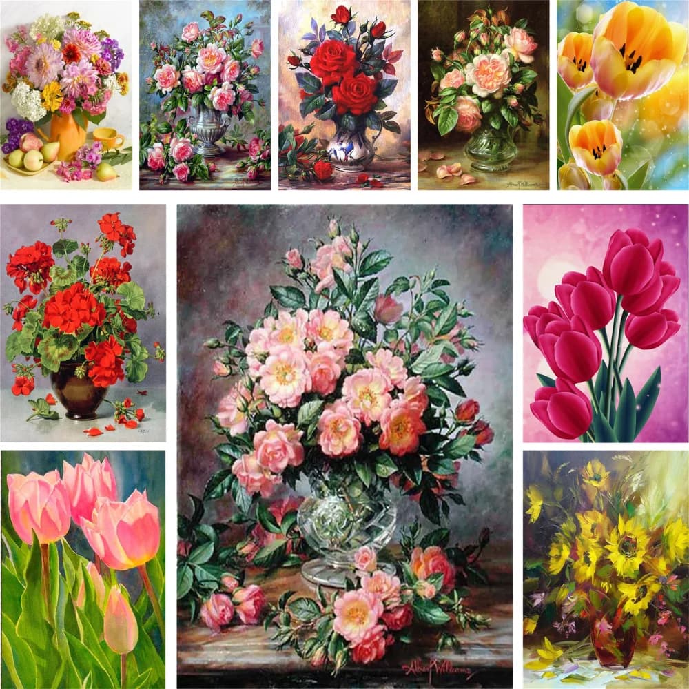 Fiori Rosa Tuilp Tela stampata Punto croce Kit ricamo fai da te Fili DMC Hobby Mestiere Pittura Lavorazione a maglia Mulina Vendite Ago