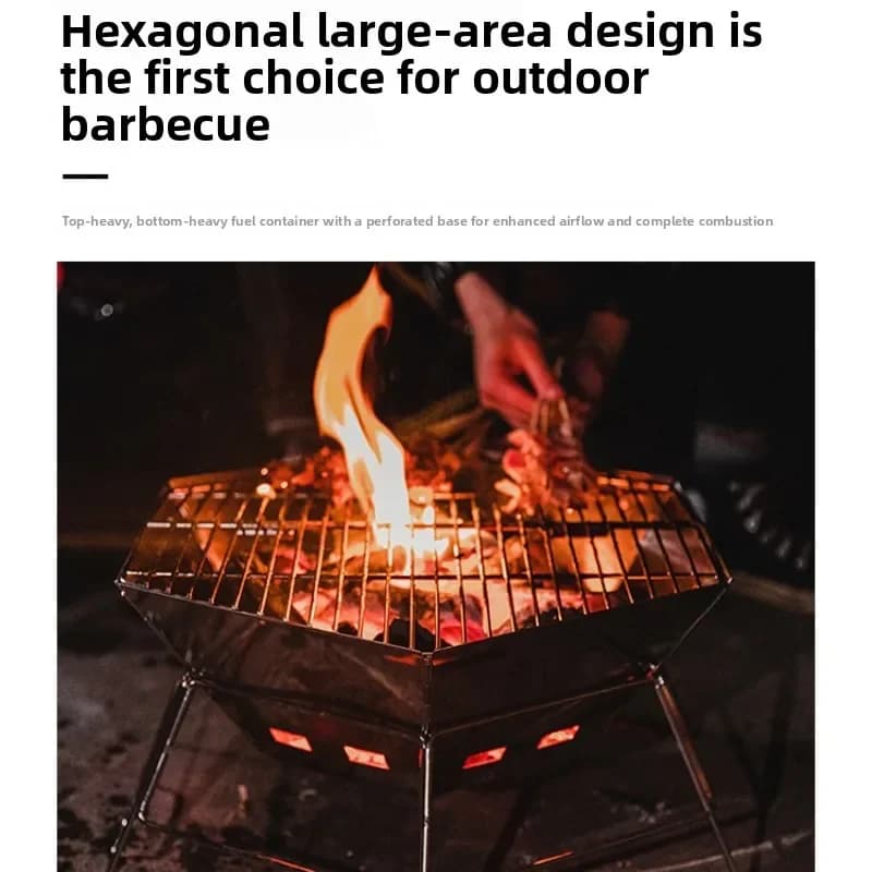 Mountainhiker Barbecue da campeggio all'aperto Stufa a legna Griglia portatile in acciaio inossidabile Bruciatore pieghevole esagonale per escursionismo Picnic