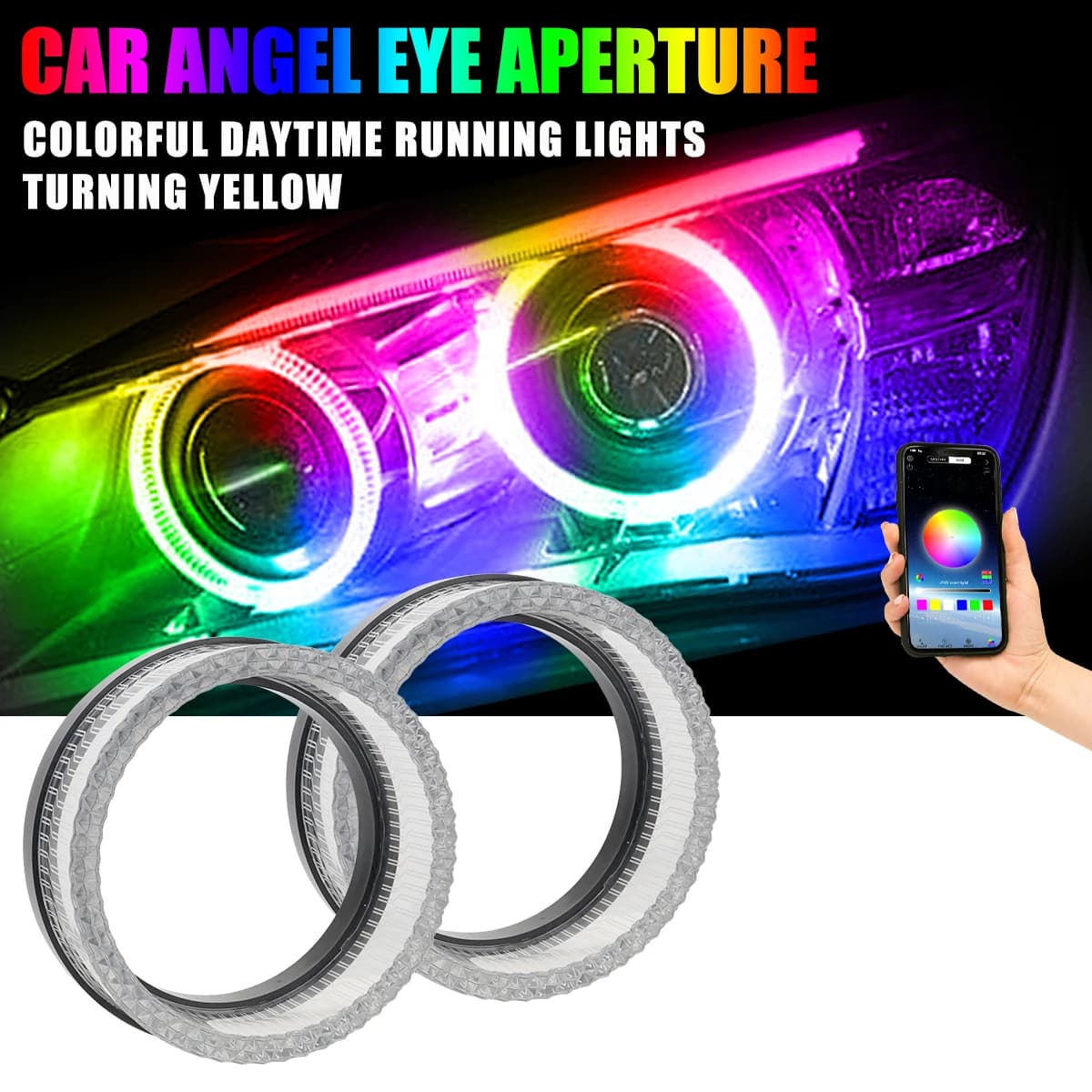 1/2 pz 1.5/3.0 Pollici Auto Moto Fari Luce Decorativa 5D Angel Eyes Apertura Colorata Halo Anelli DRL Luce D'atmosfera