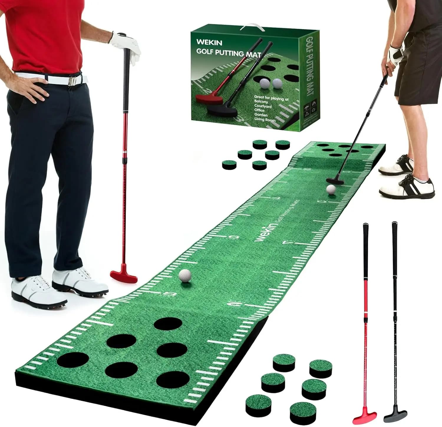 Tappetino da golf per interni con 2 putter, 2 palline, 12 copri buca, tappetino da allenamento per feste, regalo per uomo