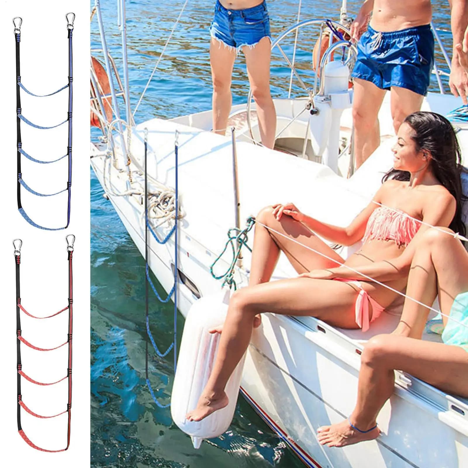 Scala di corda per barche Scala d'imbarco marina a 5 gradini Antiscivolo per carichi pesanti Accessori per kayak a sgancio rapido per la piscina