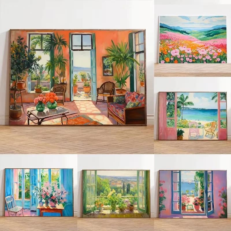 1pcs(No frame) (No frame)Vintage Matisse Summer House Flower Field Poster Canvas Printing Scenery Trendy Wall Art Picture for Li