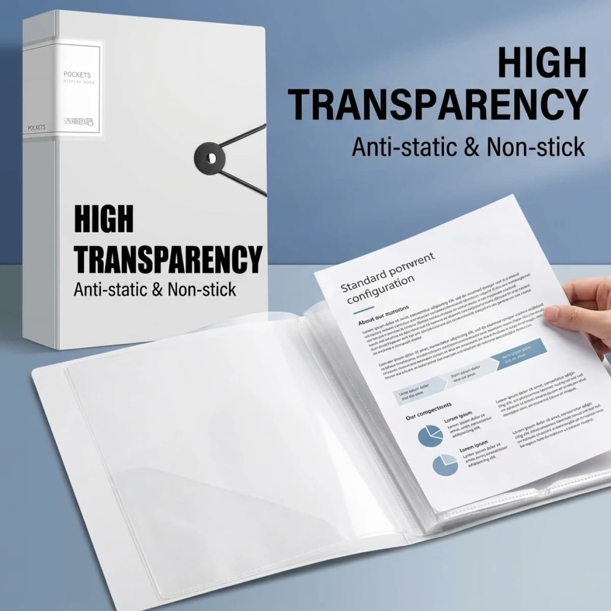 Cartella Portadocumenti A4 di Grande Capacità 20/30/60/100 Pagine – Resistente, con Tasche Trasparenti, Ideale per Presentazioni e Organizzazione