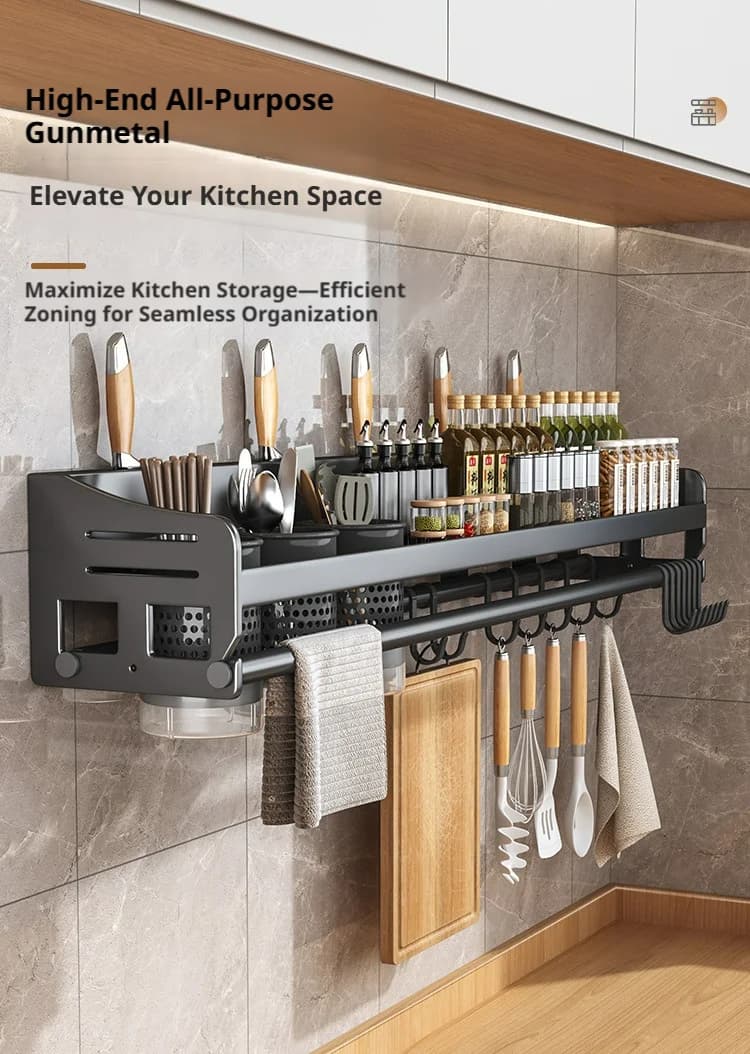 Punch-free kitchen shelf, wall-mounted multi-functional knife holder, household wall storage supplies