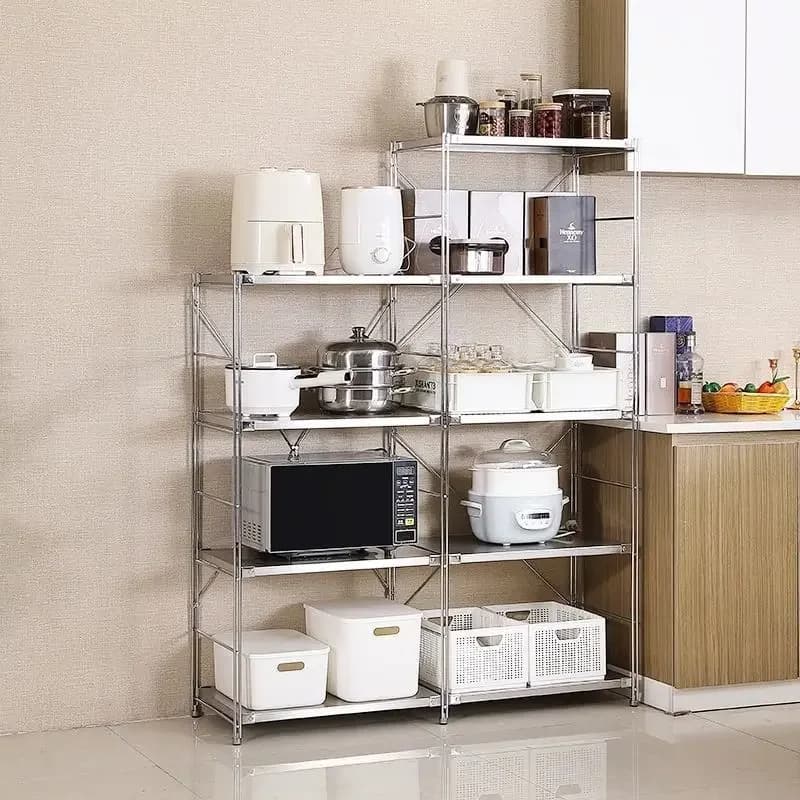 Stainless Steel Kitchen Floor Shelf Multifunctional Air Fryer Microwave Oven Multi-layer Storage Rack