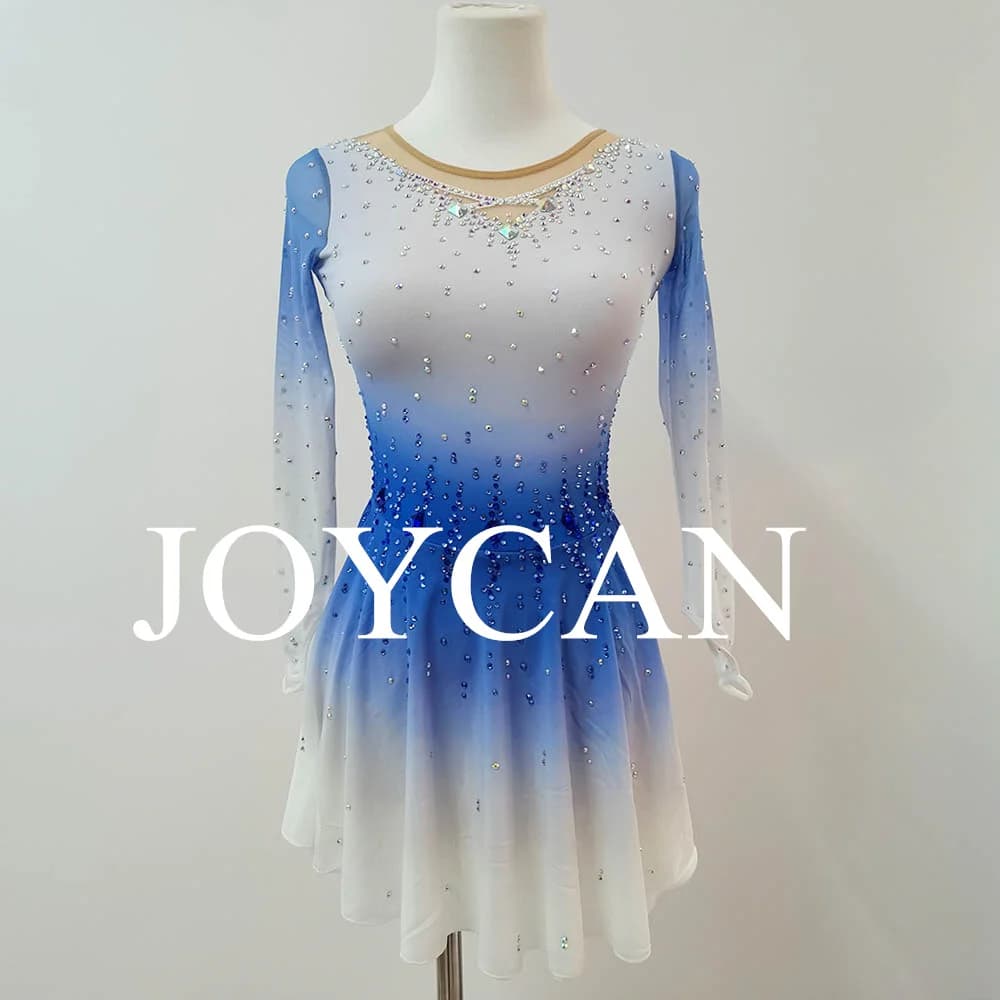 JoyCan Pattinaggio di Figura sul Ghiaccio Vestito da Ragazza Blu Spandex Elastico Competizione Abbigliamento da Ballo Personalizzato BD8981