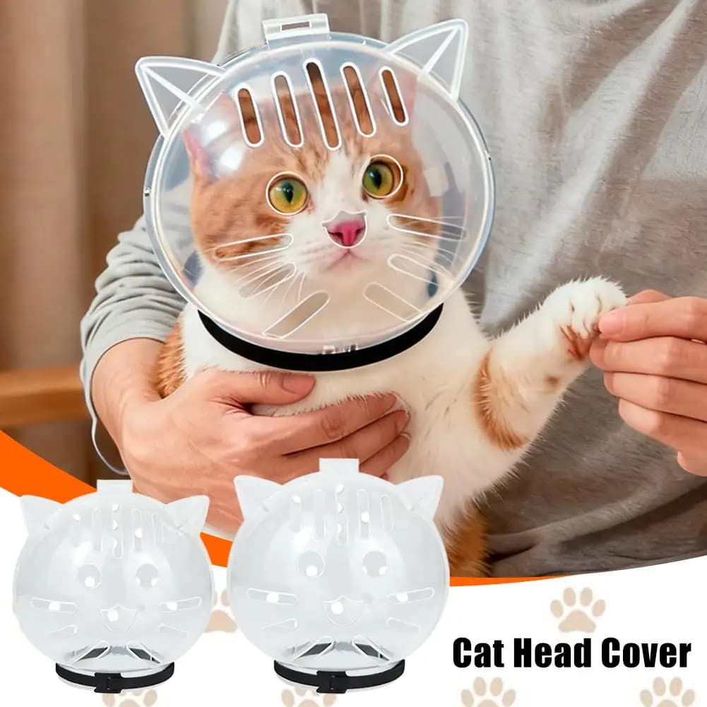 Hollow Clear Cat Head Cover Anti-Bite Pet Helmet Breathable Cat Muzzle Prevent Scratching for Cat Grooming Bath Nail Cutting