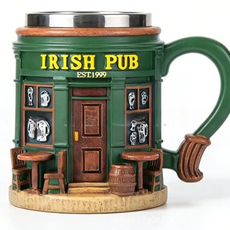 Nuova tazza esclusiva in resina 3D stile Irish Pub con rivestimento interno in acciaio inossidabile per amanti di birra e whisky, regalo per il bar di casa.