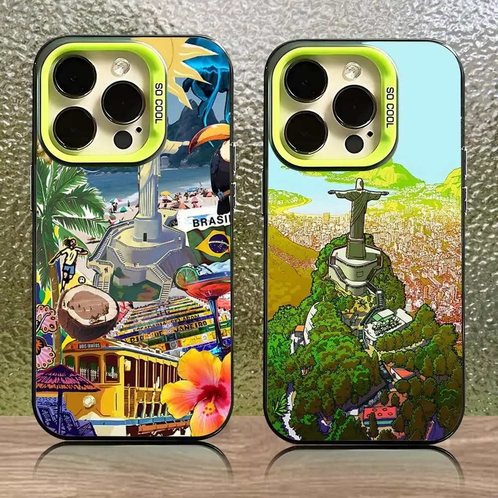 Custodia per telefono Rio de Janeiro-Brazi per iPhone 16,15,14,13,12,11,Pro,XS,Max,Plus,Mini,SE Cover antiurto opaca verde caramello