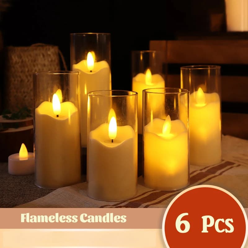 6Pcs Led candele elettriche senza fiamma lampada batteria in vetro acrilico sfarfallio candela finta Tealight Bulk per matrimonio natale
