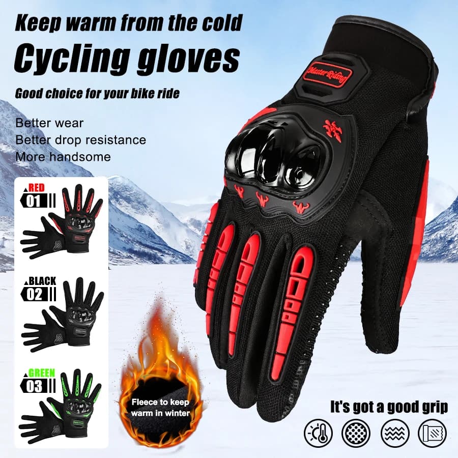 Guanti da ciclismo invernali caldi Guanti da uomo con dita intere Sport all'aria aperta Design touch screen Guanti da moto da bicicletta antiscivolo con palmo intero