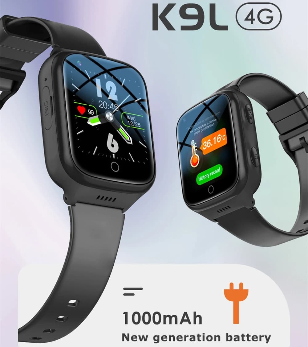 Orologio con rilevamento cadute per anziani, Smartwatch per senior con SOS, chiamate 4G con SIM, posizionamento GPS, monitoraggio della frequenza cardiaca, videochiamata K9L Vib