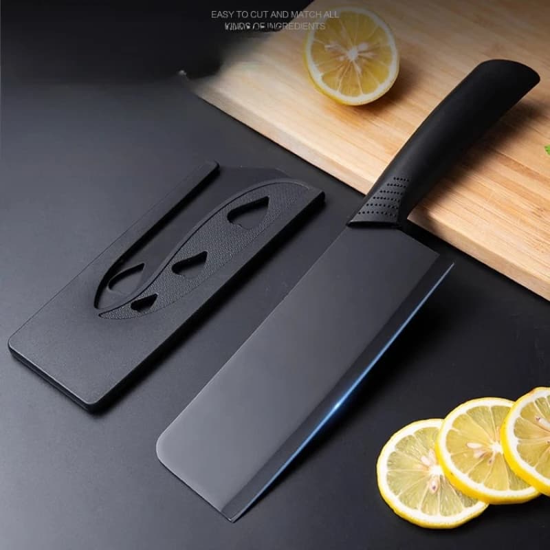 Kitchen knife for sharp meat cutter for domestic use 7 inch stainless steel fruit knife with sheath knife with black fixed blade plastic handle