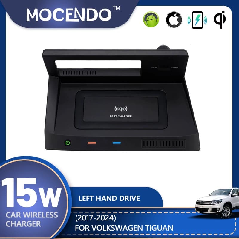 Per Volkswagen Tiguan 2017-2024 caricabatteria da auto accessori para caricabatteria wireless automatico per auto fit xiaomi, caricabatteria da auto per telefono iPhone