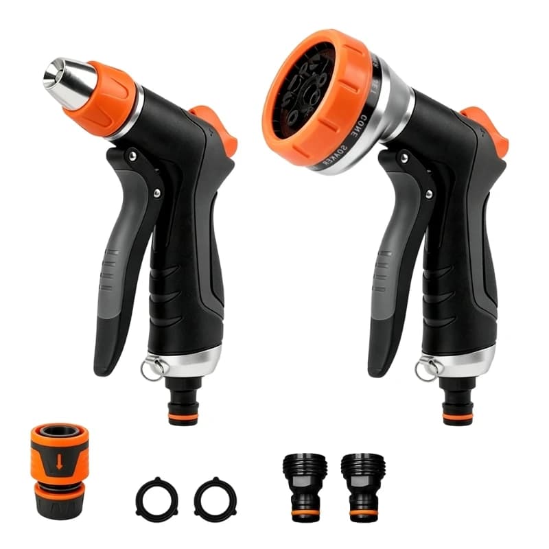 Nozzle set for pressure 2 in 1 garden hose with adjustable irrigation scheme for car washing and