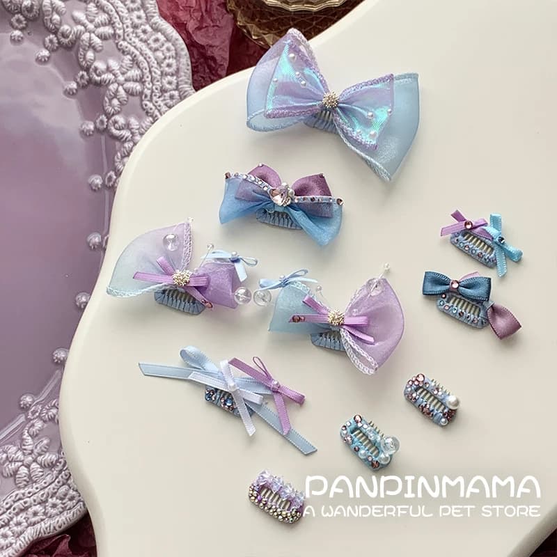Clip BB per cani da compagnia Copricapo per cani carino Forcine per capelli con fiocco in cristallo blu carino per cuccioli di gatto Accessorio per toelettatura dei capelli di cane Chihuahua Yorkshire