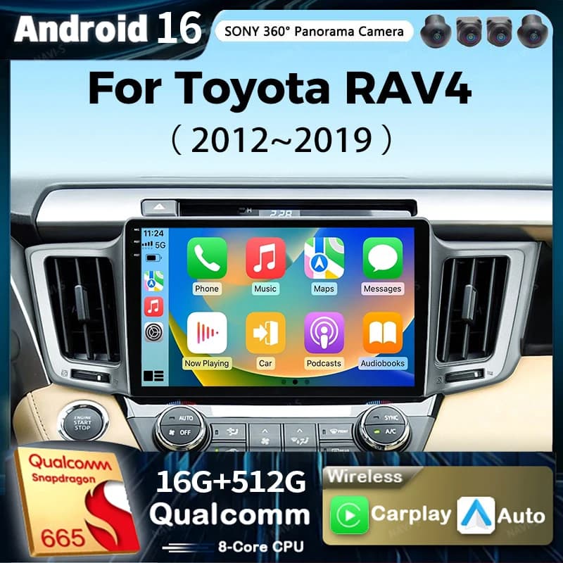 Android 15 Autoradio for Toyota RAV4 RAV 4 XA40 2012-2019 Carplay Android Qualcomm Car Stereo Multimedia Reader 48EQ 2 Din