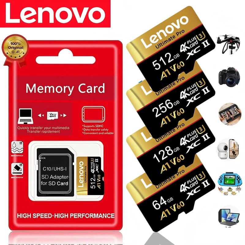 Original-Lenovo Micro TF/SD 100MB/s UHS-I Class10 16GB 512GB 256GB 128GB 32GB 64GB 16GB for PC Phone UHS I High Speed TF Card A1