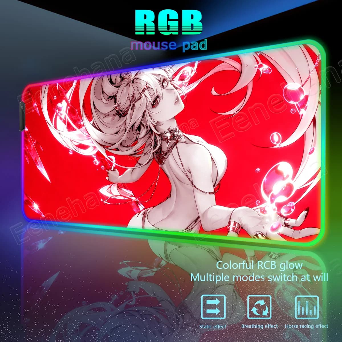Tappetino per mouse in gomma RGB Gamer Olympus Series Zeus Hades Poseidon Ares Girl, tappetino da scrivania HD per ufficio, tappetini da tavolo luminescenti per computer da gioco