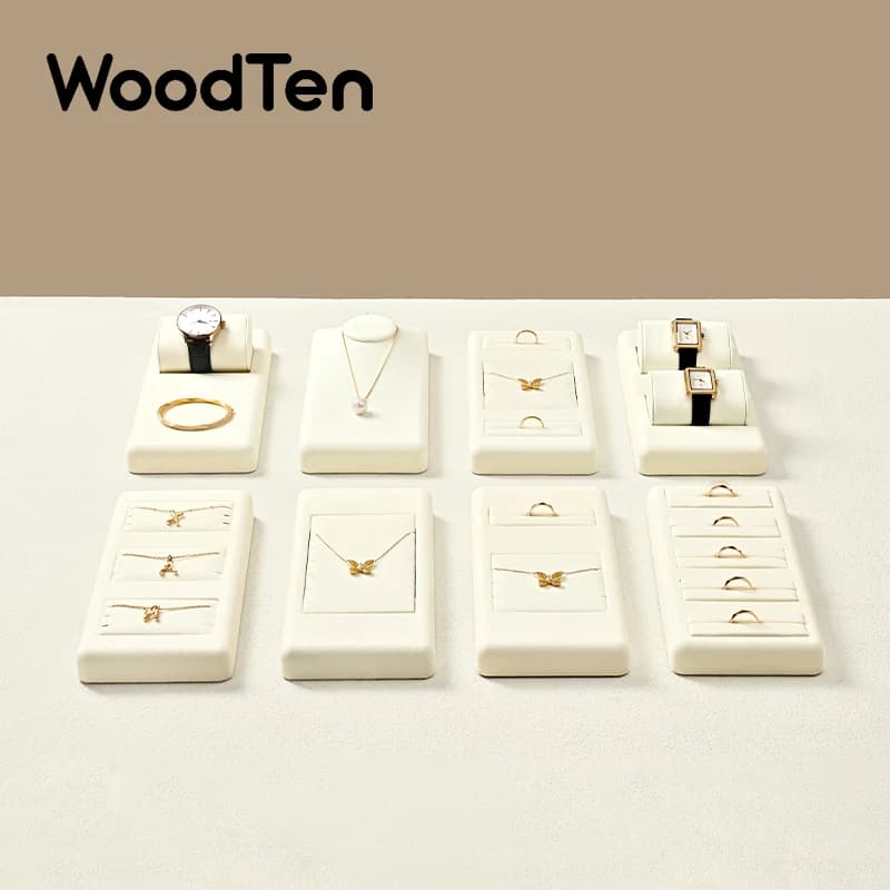 WoodTen Beige Microfiber Jewelry Organizer Jewelry Display Props Ring Necklace Watch Earrings Bracelet Desktop Display Stand