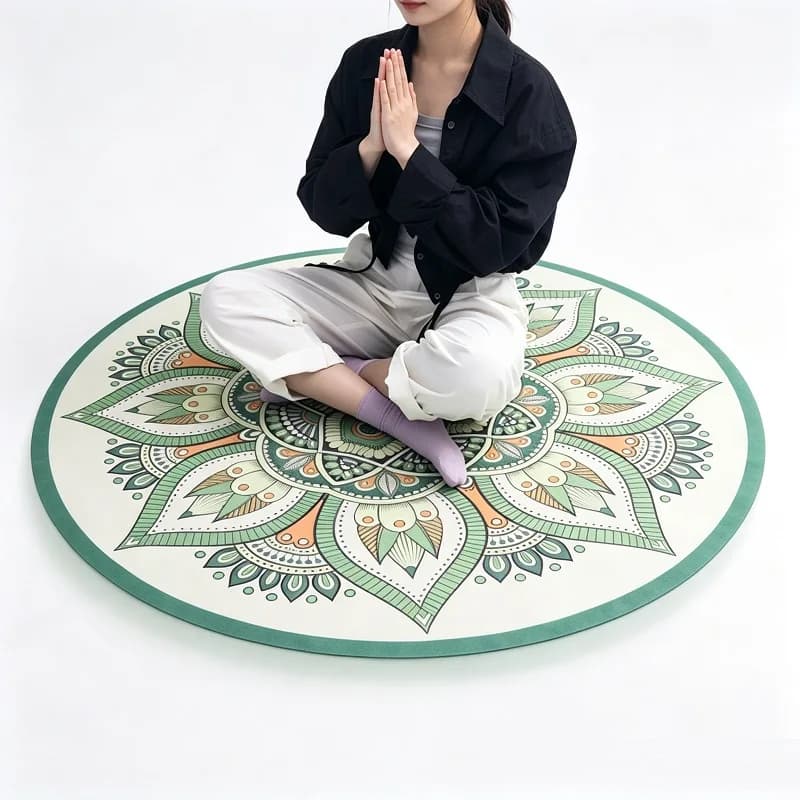 140cm Round Bohemian Suede Natural Rubber Yoga Mat Sweat Absorbing Non Slip Foldable Meditation Cushion Mat for Yoga Training
