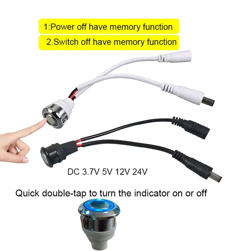 Interruttore dimmer tattile da 18 mm DC3.7-24V 4A Montaggio da incasso con cavo CC per LEDArmadio/Tavolino/Armadio scarpiera Controllo dell'illuminazione
