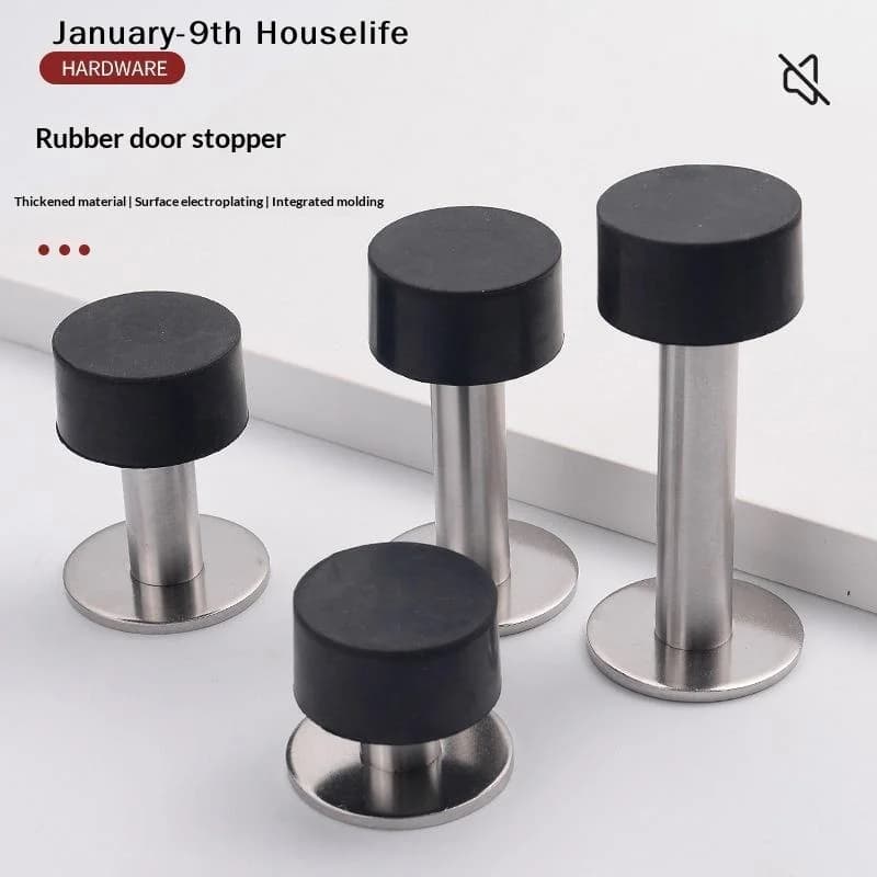 Stainless Steel Door Stop With Soft Rubber Buffer Non Punch Door Stopper For Home Office Bathroom Bedroom Door Protection