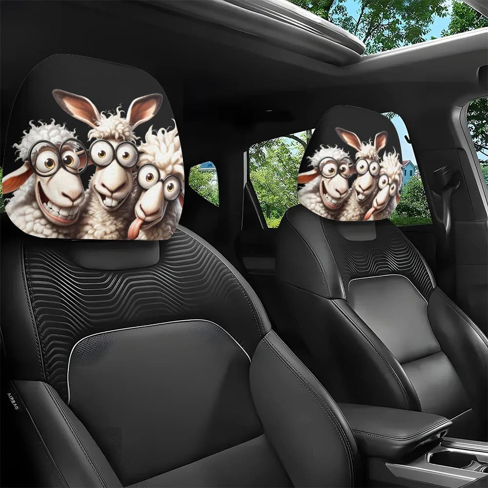 2 copri poggiatesta per auto con stampa di pecore divertenti in stile cartone animato, decorazione per interni auto, facili da installare e rimuovere, lavabili, adatti per