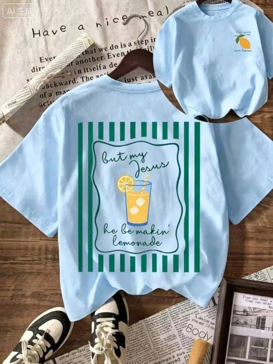 Maglietta grafica But My Jesus He Be Makin Lemonade da donna, primavera estate, casual, a maniche corte