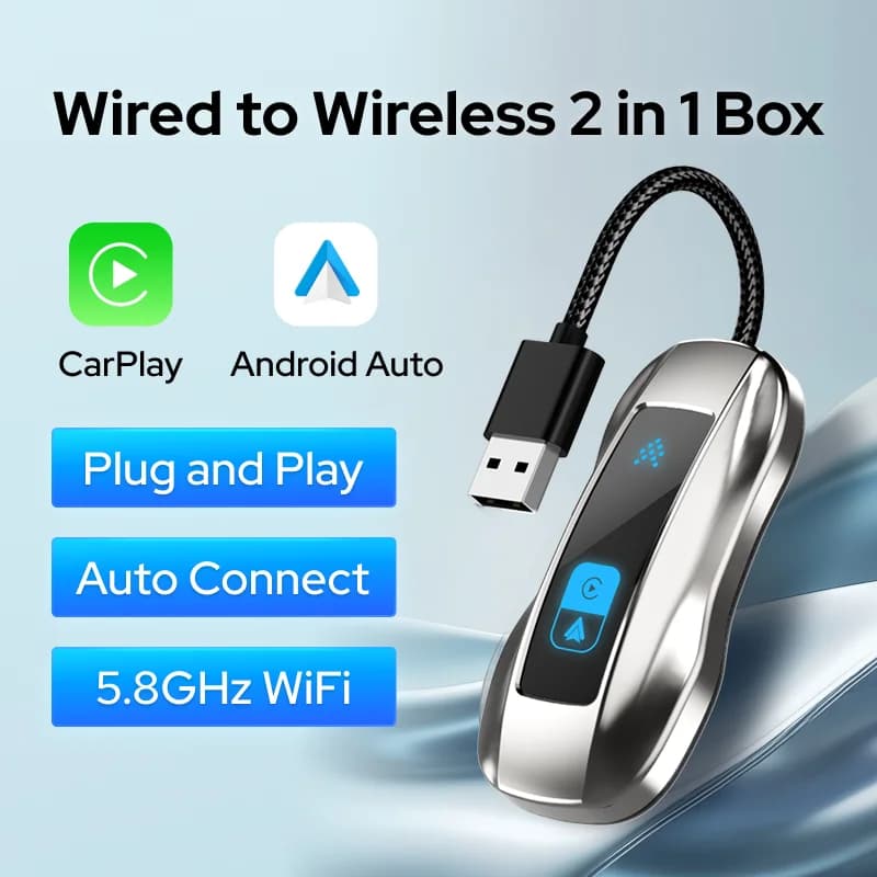2in1 Wireless CarPlay Android Auto Adapter Plug & Play Dongle AI Smart Box For iPhone Android Fast Connect WiFi Bluetooth BOX