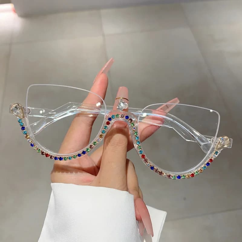 Blue Light Blocking Glasses Compatible for Computer, TV & Smartphone - Anti-Eye Lens with Vintage Half-Rim Frame & Twinkling Len