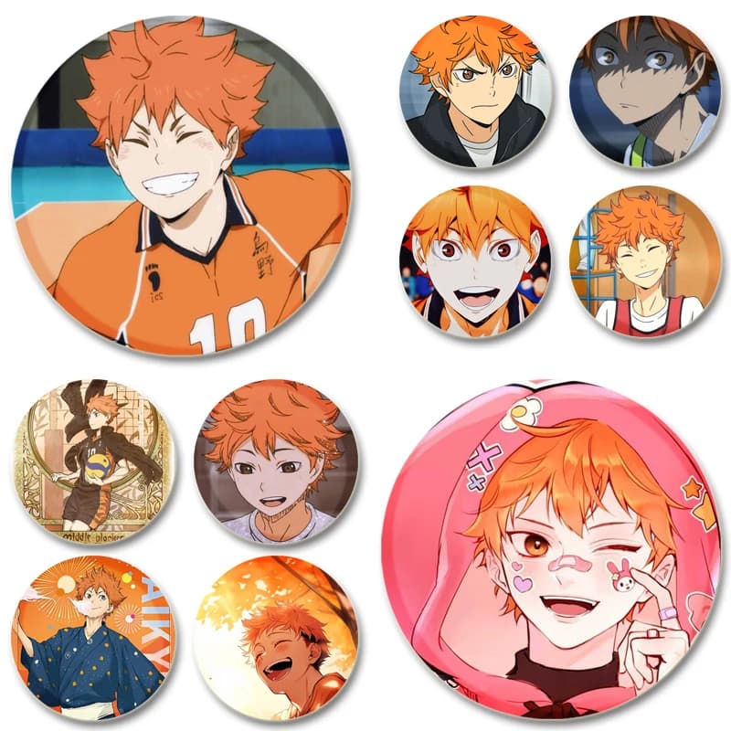 44mm Hinata Shoyo Comic Badge on zaino, pallavolo Cute Cartoon spille smaltate Creative per vestiti accessori per gioielli vestiti