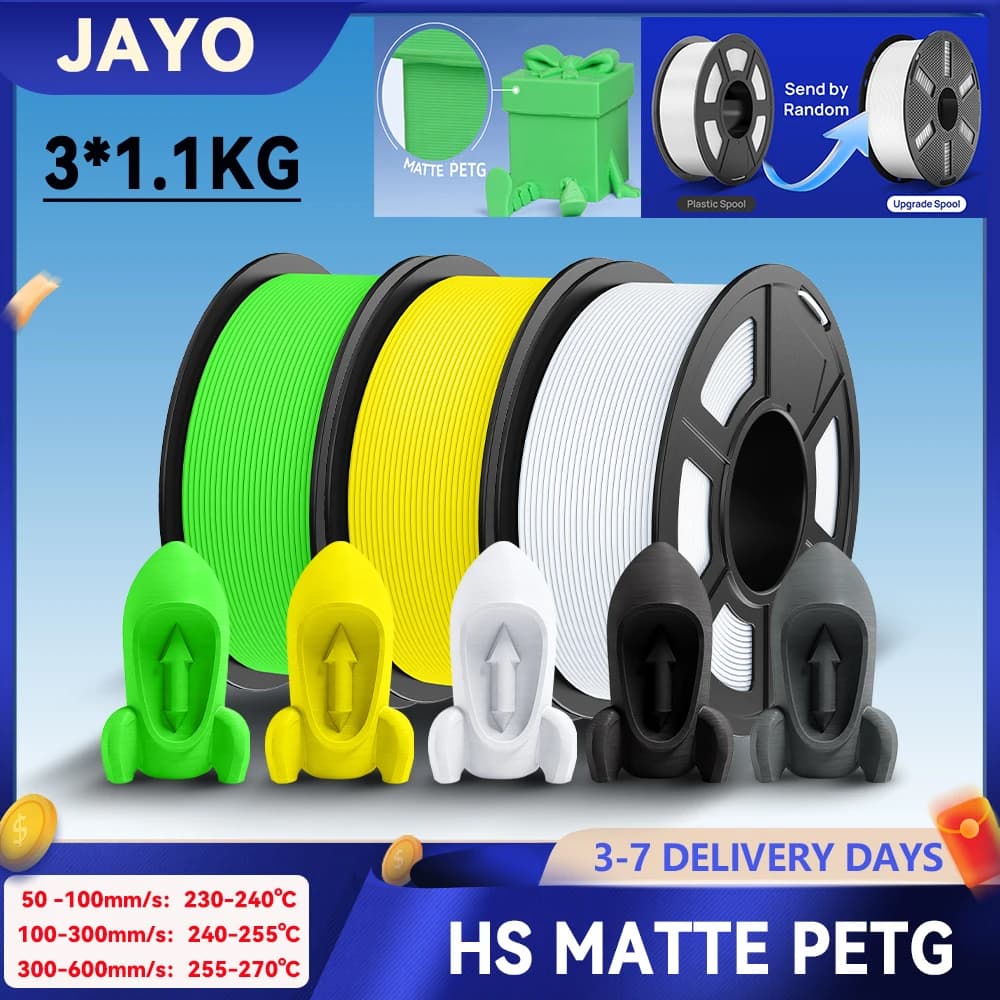 JAYO 3Rolls 3D High Speed Matte PETG Filament 1.75mm 30mm/s - 600mm/s Print Range High Flow Speedy PETG 3D FDM Printer Filament