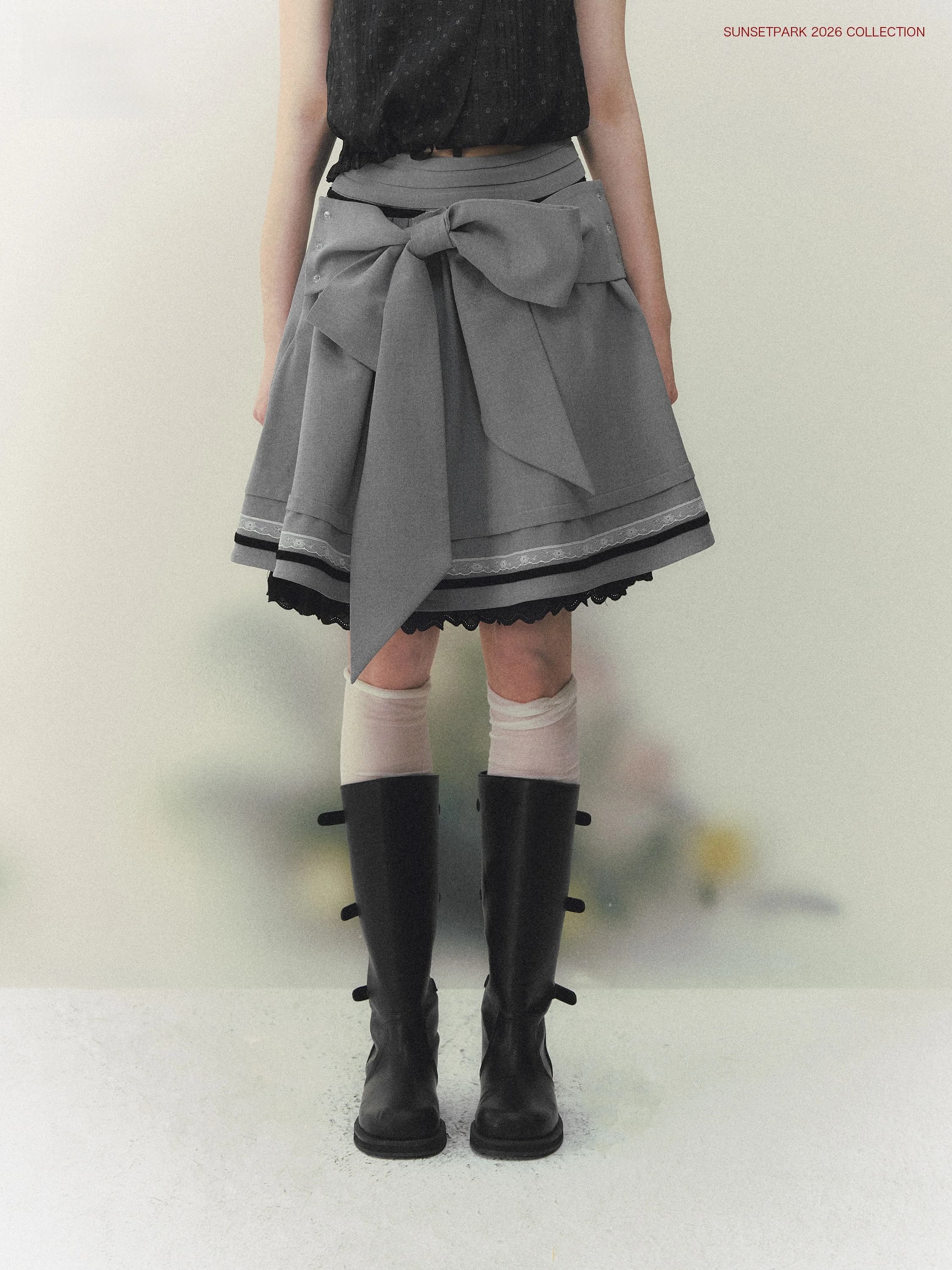 SunsetPark High Waist A-Line Skirt with Knot Lace Design Women's Summer Fashion College Style Half-length Skirts