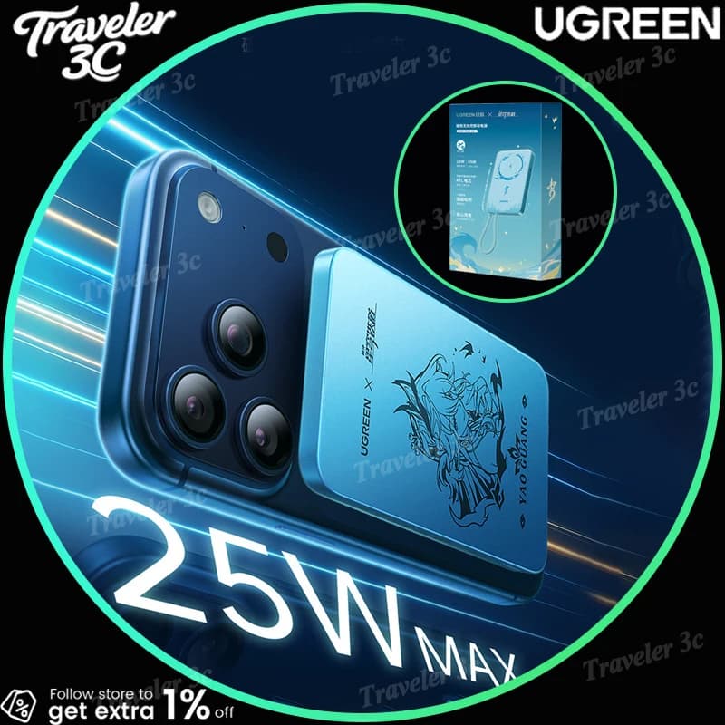 GREEN x Honkai Star Rail Yao Guang PB579 Magnetic Wireless Power Bank 10000Mah Slim 3C Certified On Airplane Honkai Limited
