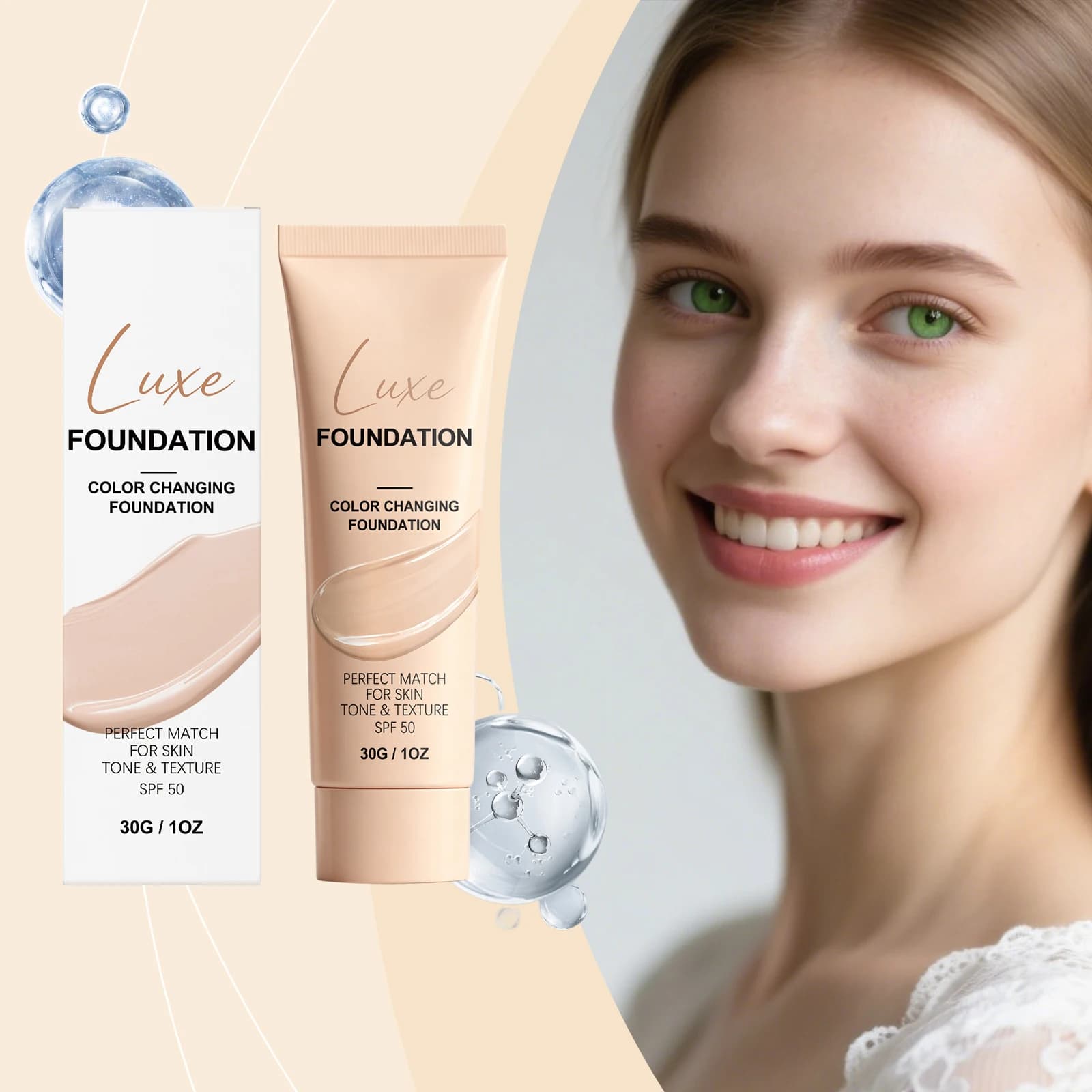 AMZ Natural Finish Foundation - Lightweight Liquid Hydrating Nude Makeup for Even Tone Daily Use Smooth Application
