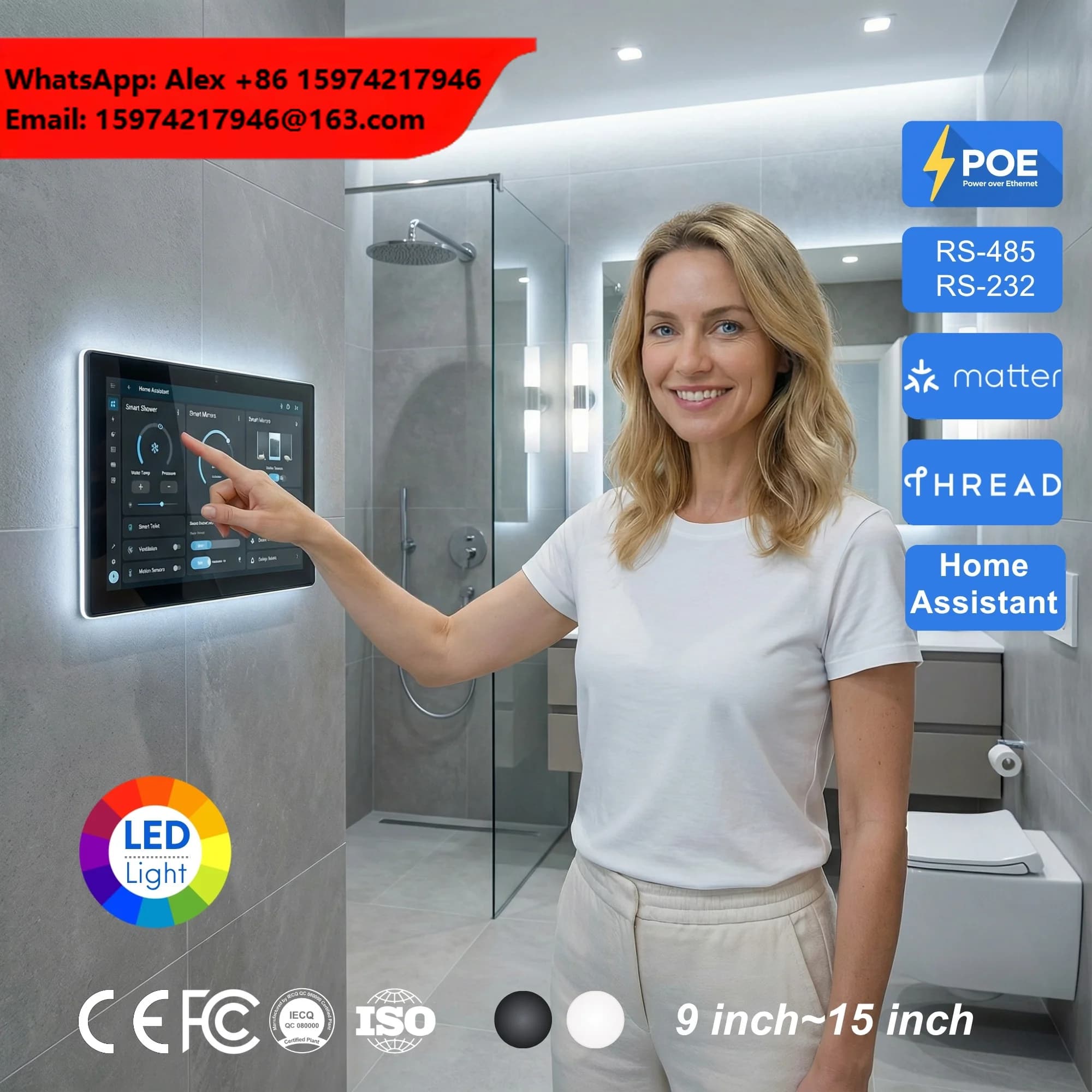 15.6 Inch Android 14 RK3576S Smart Home Hub Matter Thread POE Wall Mount Touch Screen Panel With RJ45 RS485 I/O Port HMI Tablet