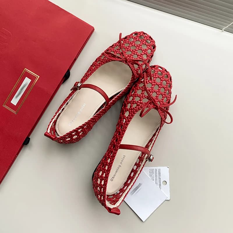 Sandali Donna alla Moda Estivi con Dettagli Intrecciati, Scarpe Basse Mary Jane in Vera Pelle con Punta Tonda, Ideali per Ufficio e Feste, Taglie 34-42