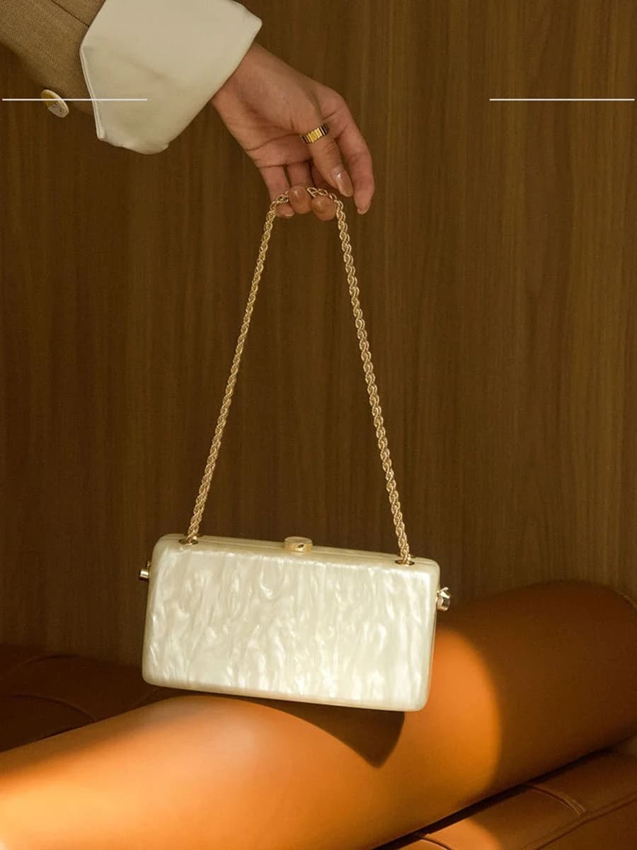 UGALS Fairy Box Chain Marble Acrylic Fashion Dinner Handbag Crossbody Small Square Bag Commute Style Magnetic Clasp