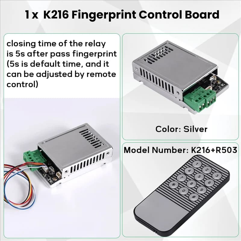 Scheda di controllo delle impronte digitali B27B K216 + modulo di impronte digitali R503 Controllo accessi con indicatore luminoso ad anello bicolore