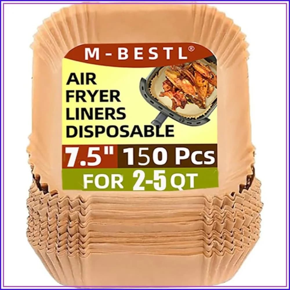 150 Pezzi di Rivestimenti Quadrati per Friggitrice ad Aria, Antiaderenti e Resistenti all'Olio, Usa e Getta per 2-5 QT, per Cottura e Arrosto
