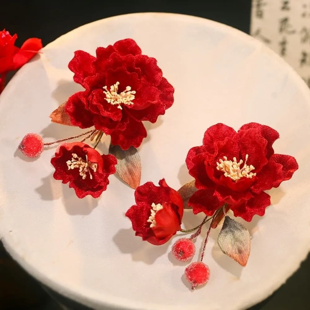 Beautiful Hanfu Flower Hair Clips Beads Resin Chinese Ancient Hairpins Plastic Alloy Exquisite Fairy Side Clips Women
