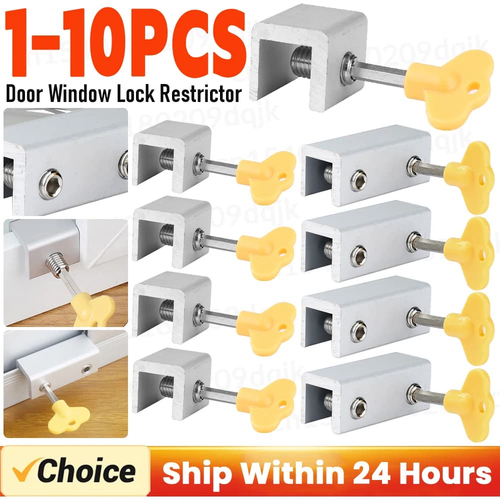 1-10PCS Aluminum Alloy Window Lock Stopper Sliding Window Anti-theft lock Window Sliding Door Baby Kids Child Safety Doors Lock
