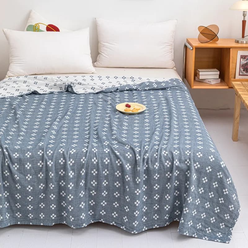 Coperta Boho in cotone 100% mussola doppia leggera a 3 strati con motivo geometrico a croce, trapunta reversibile, morbida e traspirante