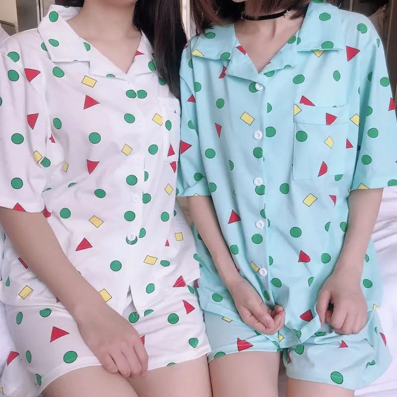 Pigiama da donna a maniche corte estivo con stampa geometrica dei cartoni animati per la casa, set pigiama in stile coreano giapponese