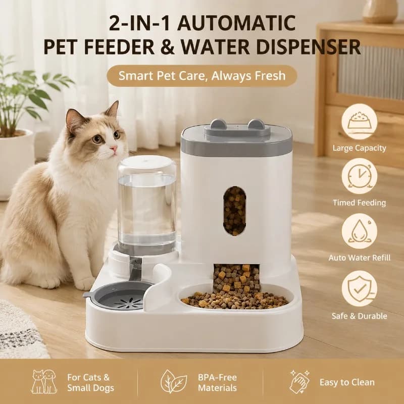 New Hot Sale Automatic 2 in 1 Cat Feeder and Water Dispenser Dog Bowl Universal Pet Food Storage Feeder Supplies