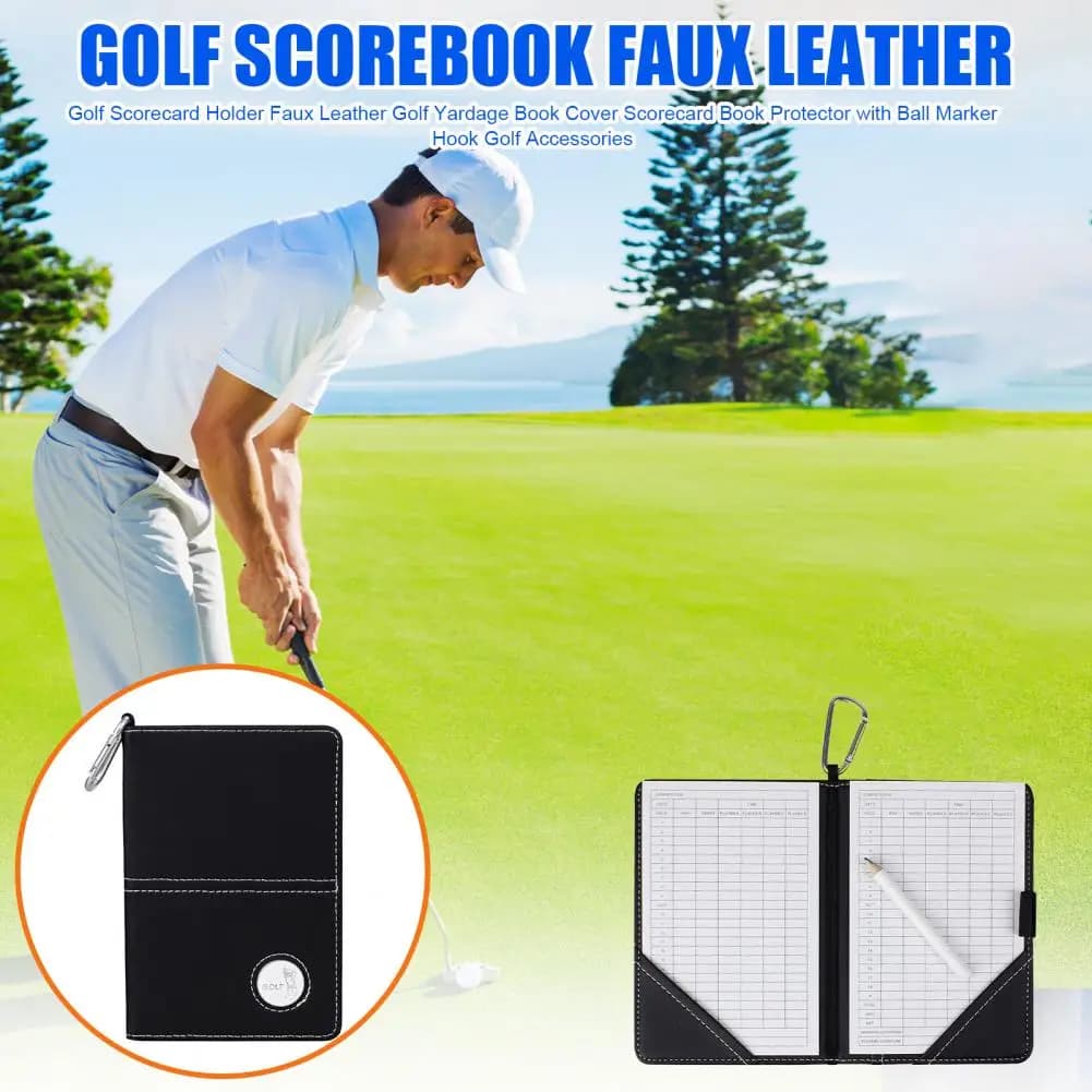 Porta segnapunti da golf in ecopelle Copertina del libro del cortile da golf Protezione del libro del segnapunti con gancio per segnapunti Accessori da golf
