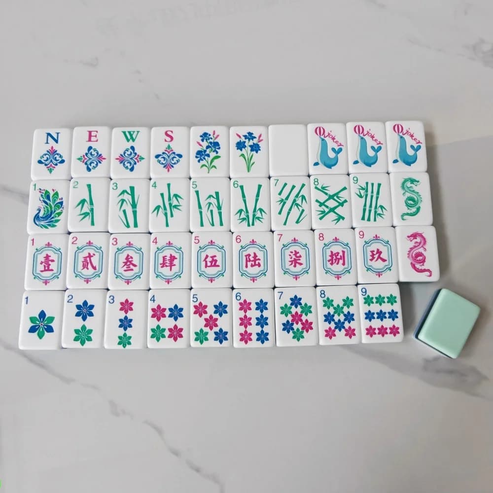 Set Mahjong Americano Portatile Turchese Chiaro, 4 Strati in Acrilico, 160 Tessere, Resistente all'Usura, Gioco Familiare per il Tempo Libero