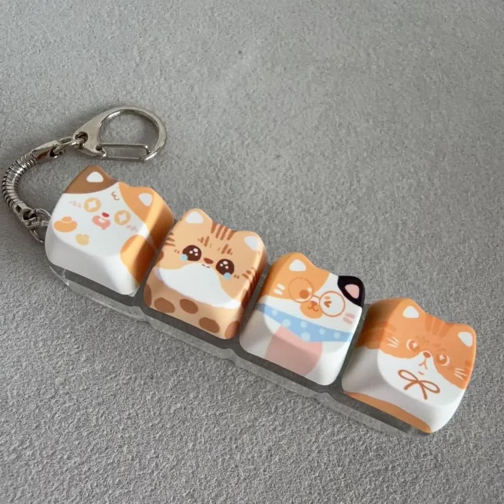Finger-Tip Pressing Button Cat Fidget Clicker Keychain Cute Cat 4-Key Cat Mechanical Keyboard Keyring Kawaii Creative