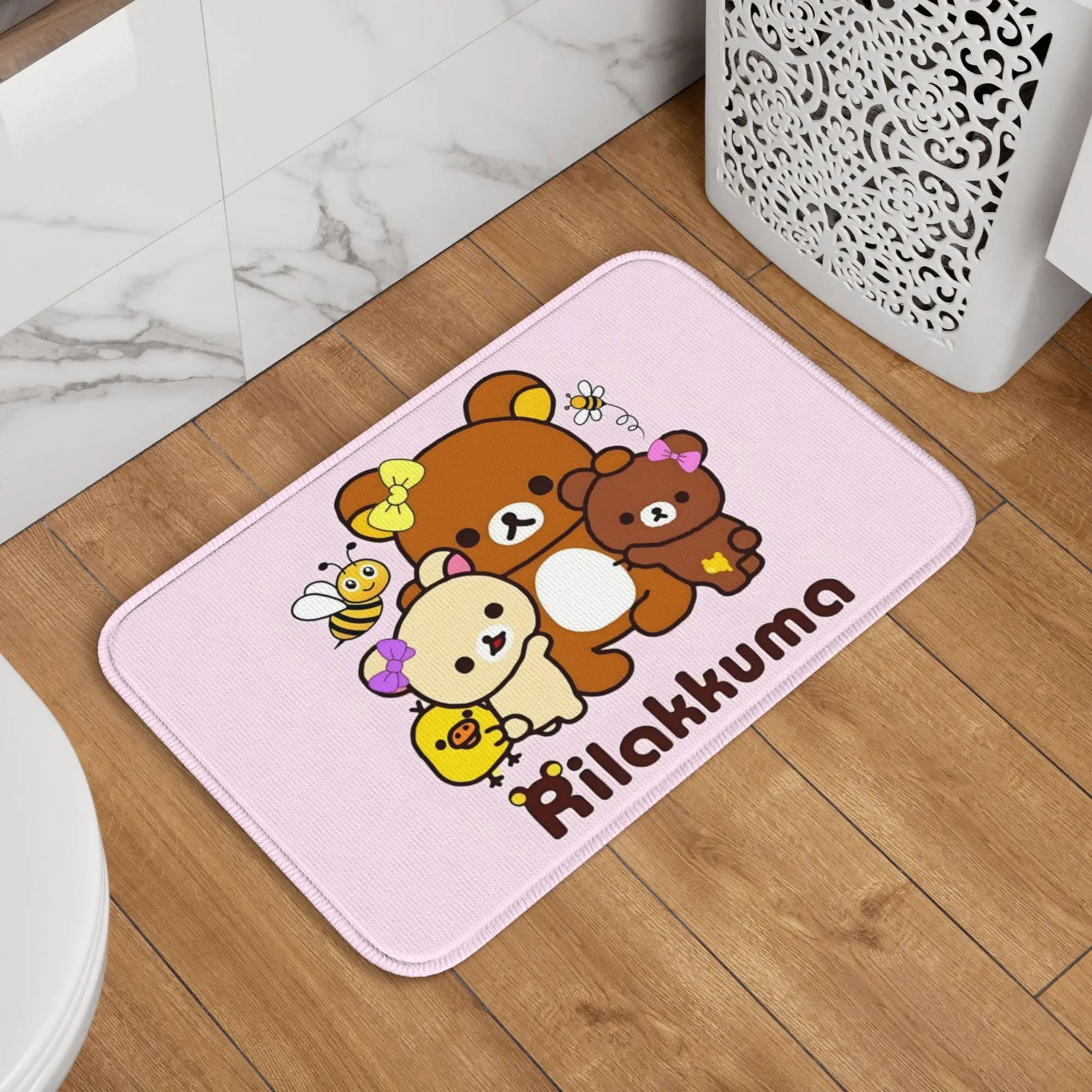 Tappetino Personalizzato con Cartone Animato Rilakkuma, Antiscivolo per Cucina, Bagno, Camera da Letto, Balcone, Ingresso